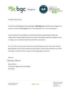 Recommendation letter from BGC Niagara